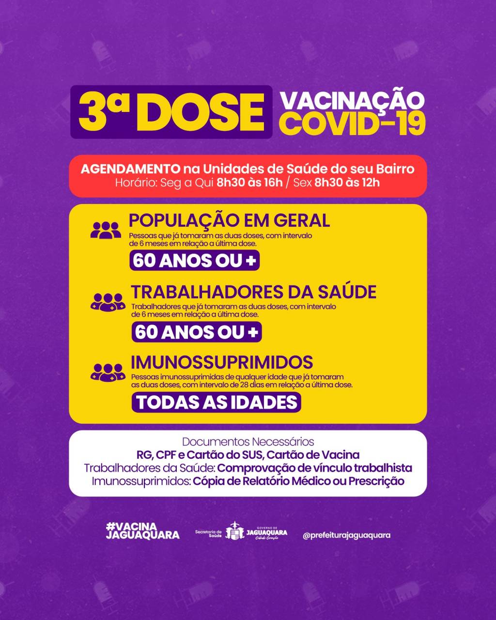 Agendamento da 3ª dose para 60 anos ou +