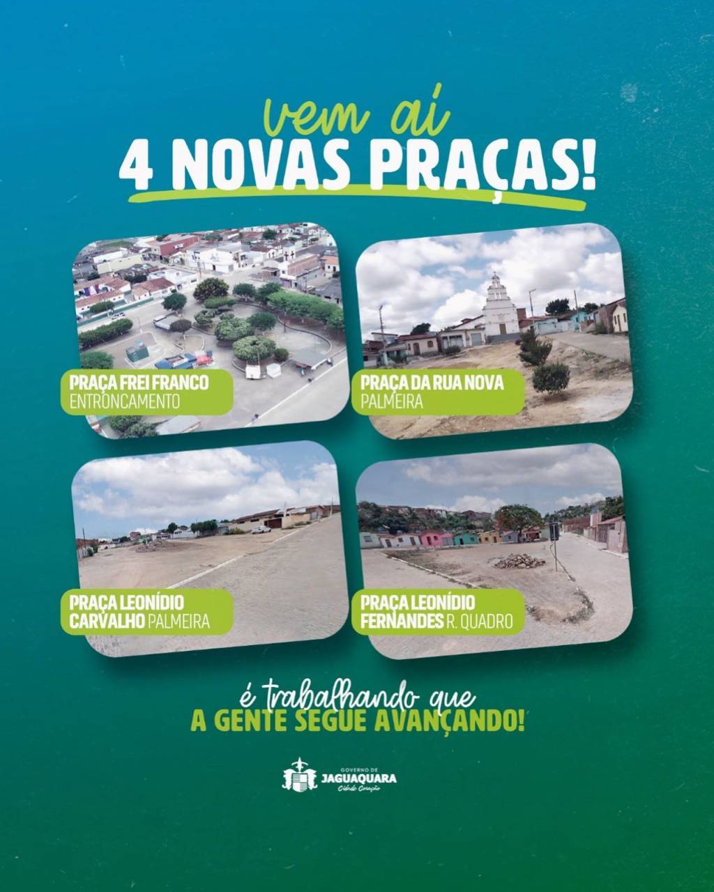 Quatro novas praças serão construídas na cidade de Jaguaquara. A prefeita Edione…