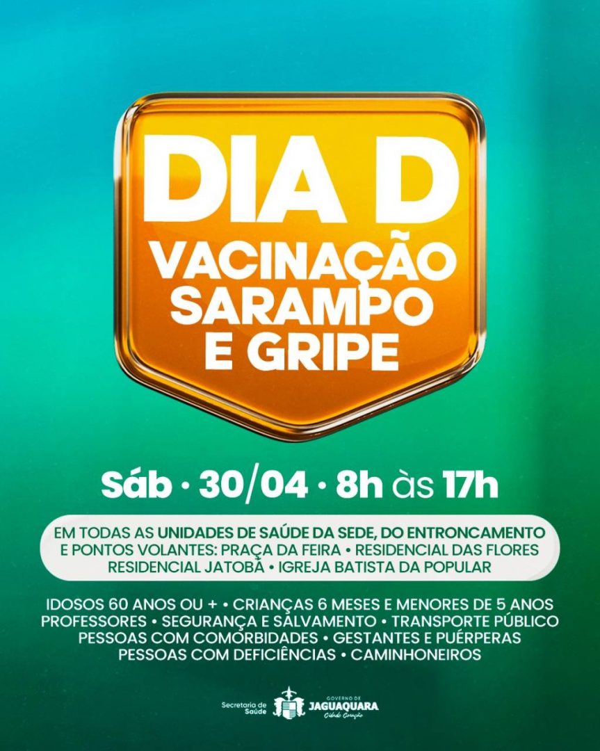 Sábado (30) é o Dia D de vacinação contra a Gripe e Sarampo! As equipes…