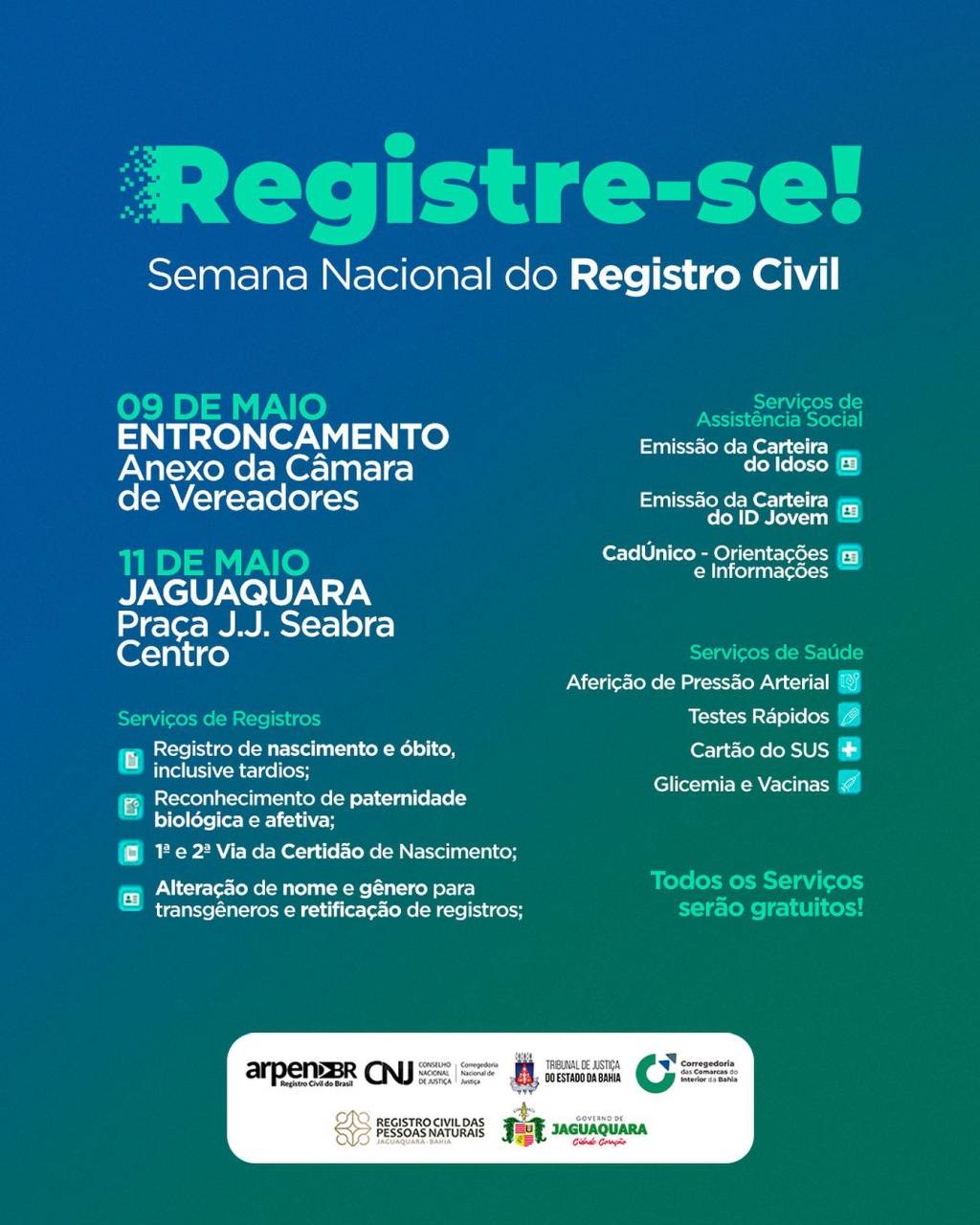 O Registro Civil das Pessoas Naturais, em parceria com a Secretaria de Desenvolvimento Social e com…