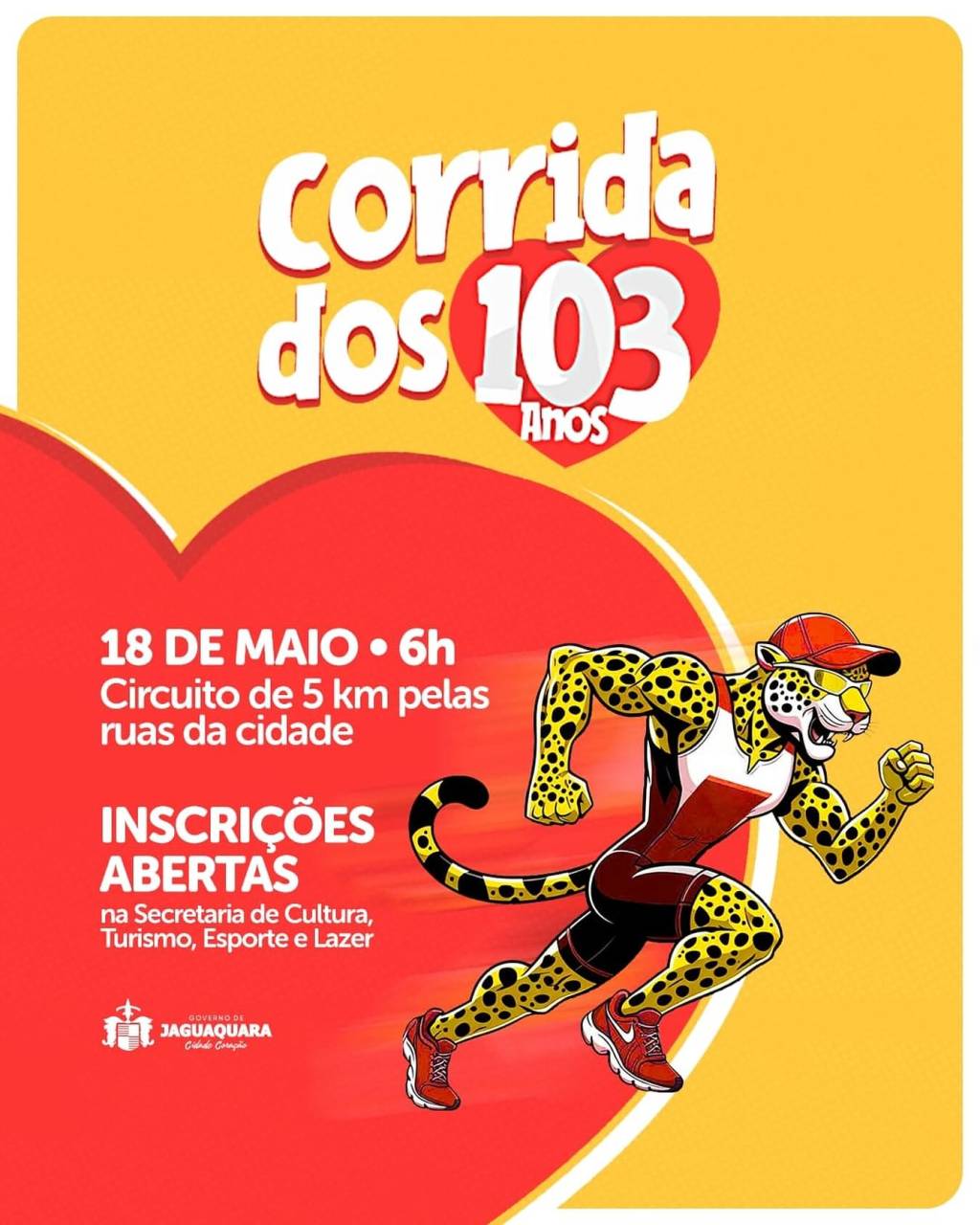 Vem aí a corrida comemorativa dos 103 anos da cidade de Jaguaquara! Venha fazer participar com…